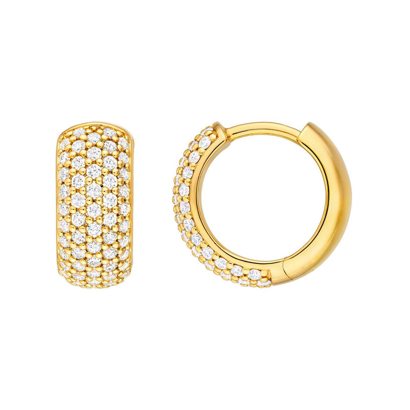 14K Gold 5 Row Diamond Pavé Huggie Earrings