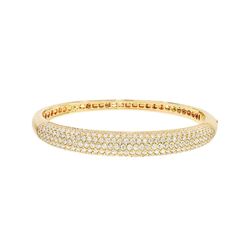 14K Gold Diamond Pave Halfway Rounded Bangle