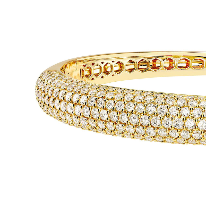 14K Gold Diamond Pave Halfway Rounded Bangle