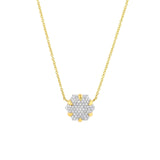 14K Two-Tone Gold Diamond Pavé Hexagon Pendant Necklace
