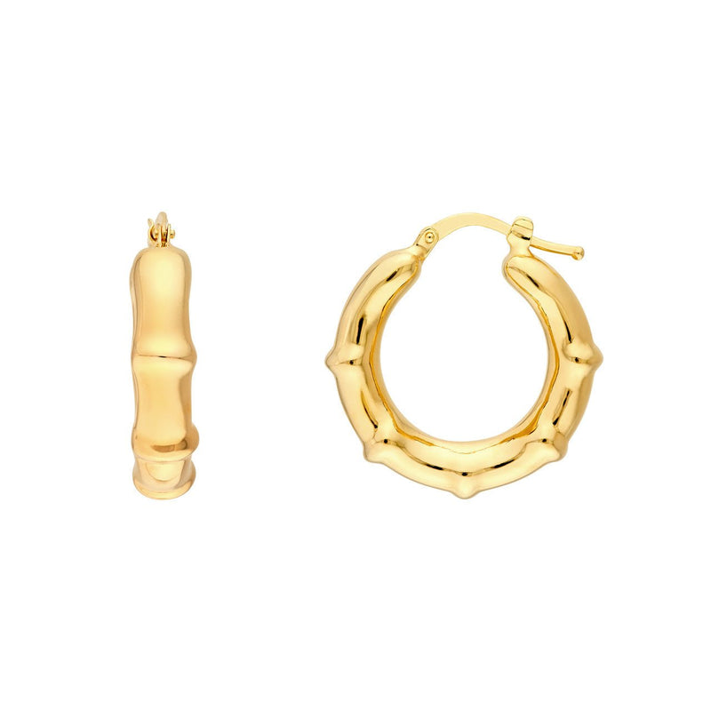 14K Gold Smooth Bamboo Hoop Earrings