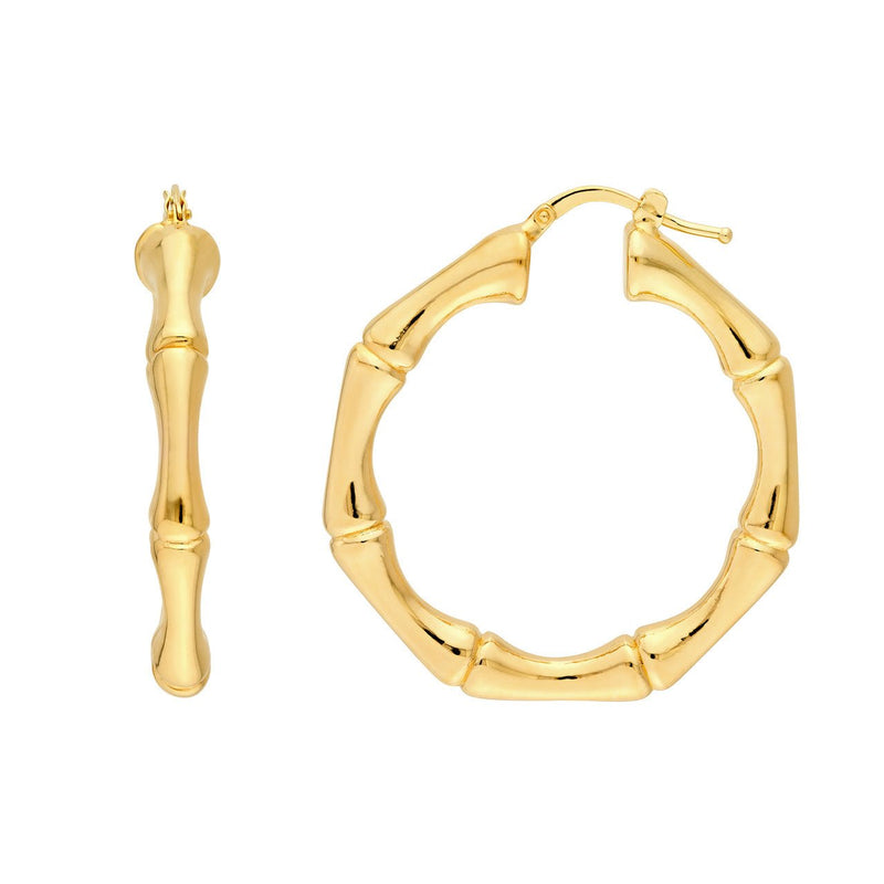14K Gold Round Bamboo Hoop Earrings