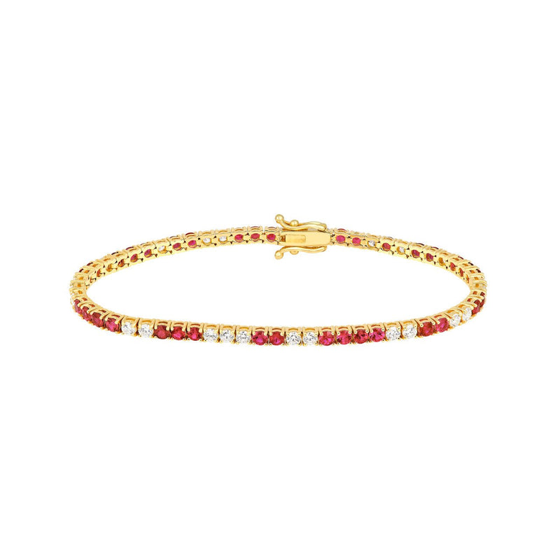 14K Gold 1.00 Carat Diamond and Ruby Tennis Bracelet