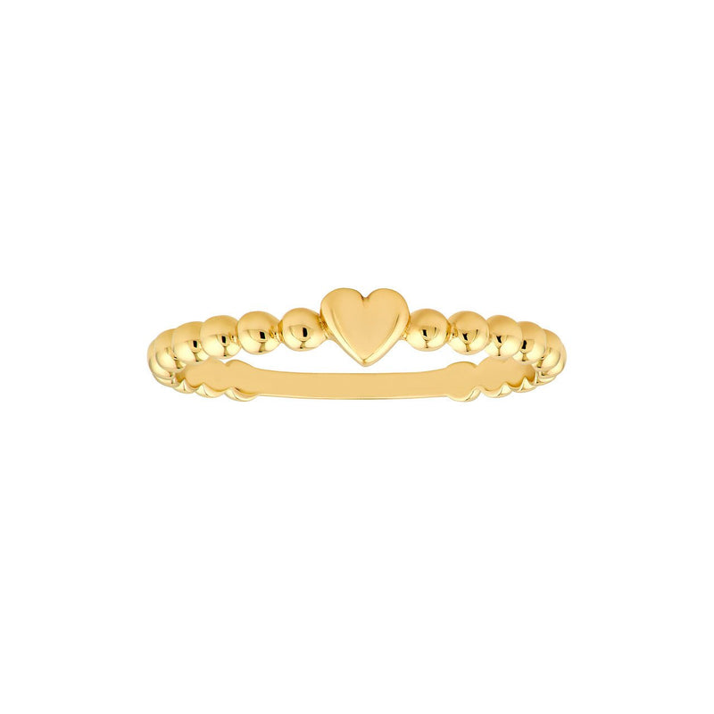 14K Gold Beaded Heart Ring
