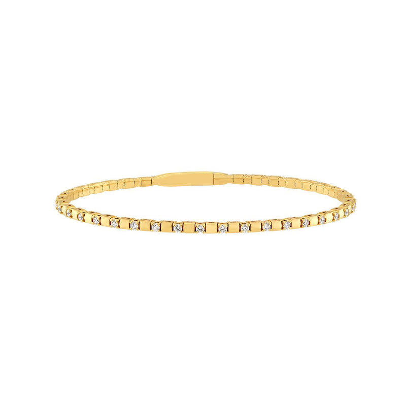 14K Gold 0.90 Carat Alternating Diamond and Ribbed Flexible Square Bangle