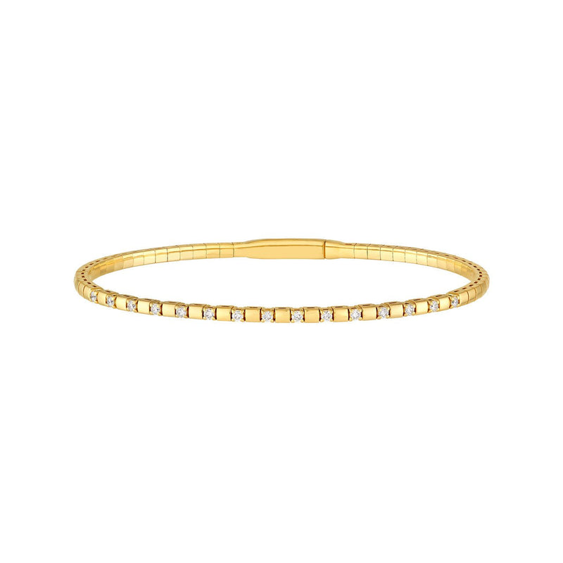 14K Gold 0.40 Carat Alternating Diamond and Ribbed Flexible Square Bangle