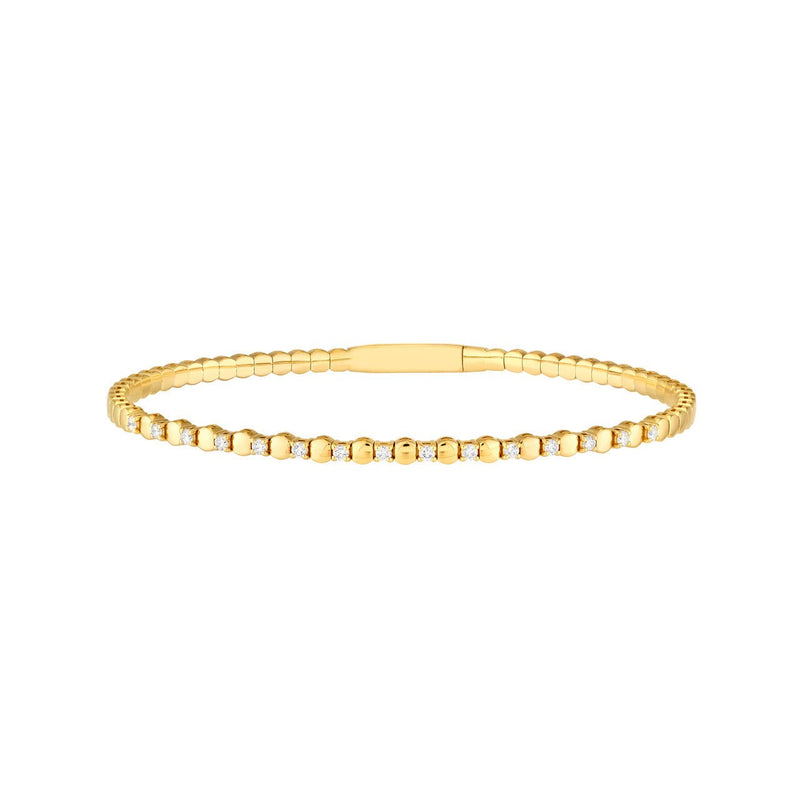 14K Gold 0.40 Carat Alternating Diamond and Ribbed Flexible Bangle