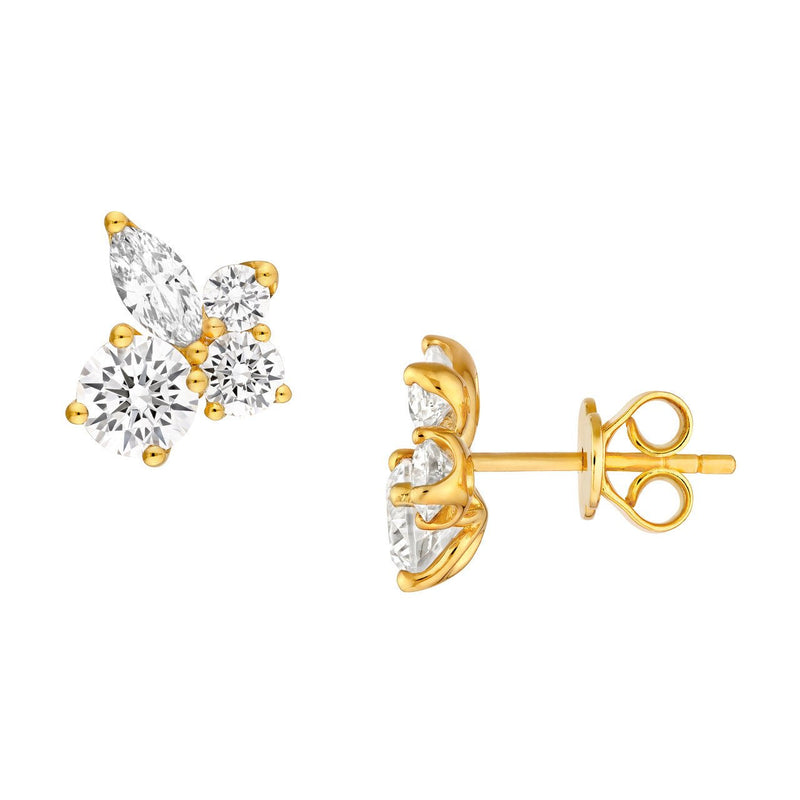 14K Gold Diamond Floral Cluster Stud Earrings