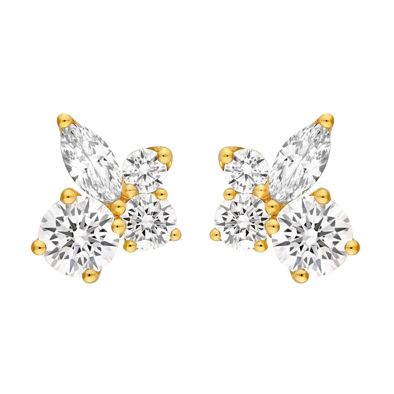 14K Gold Diamond Floral Cluster Stud Earrings