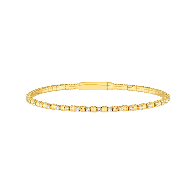 14K Gold Alternating Diamond and Ribbed Flexible Bangle