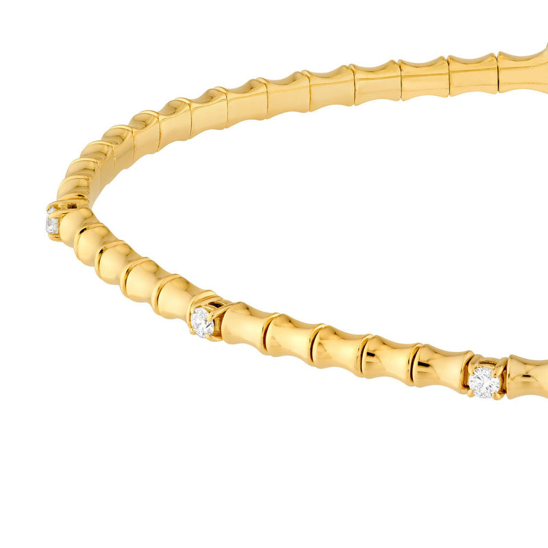 14K Gold Bamboo Flexible Diamond Bangle