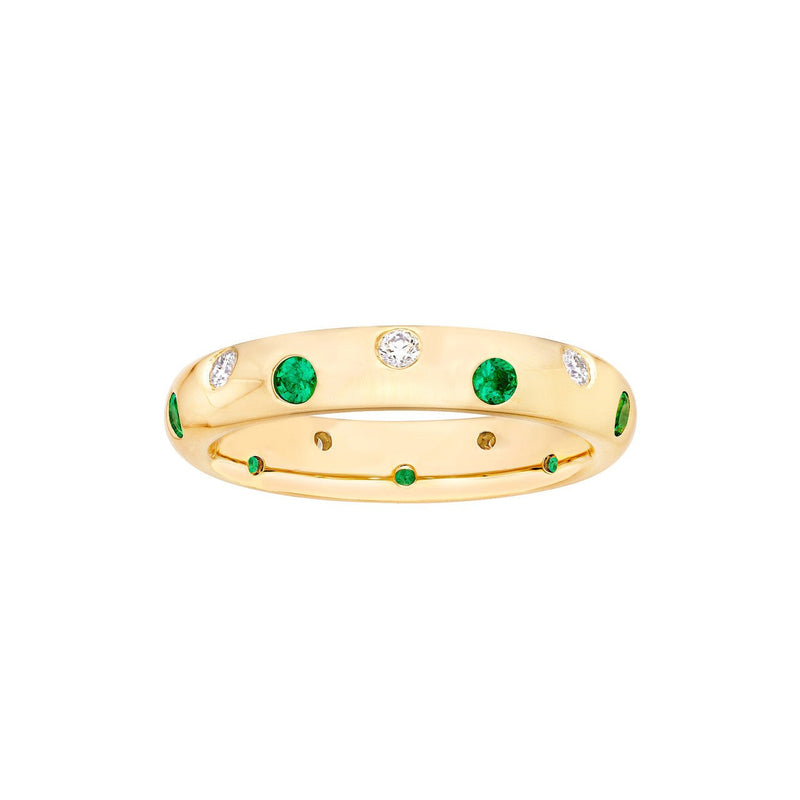 14K Gold Staggered Emerald and Diamond Ring