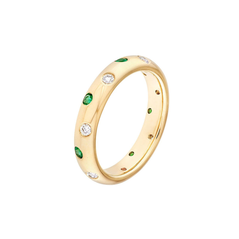 14K Gold Staggered Emerald and Diamond Ring