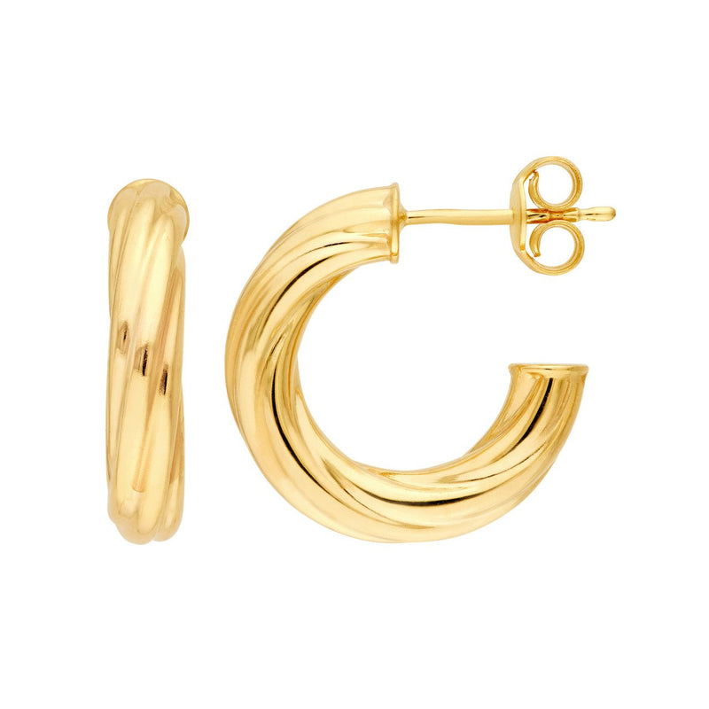 14K Gold Twisted 10MM Open Hoop Earrings
