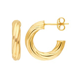 14K Gold Twisted 10MM Open Hoop Earrings