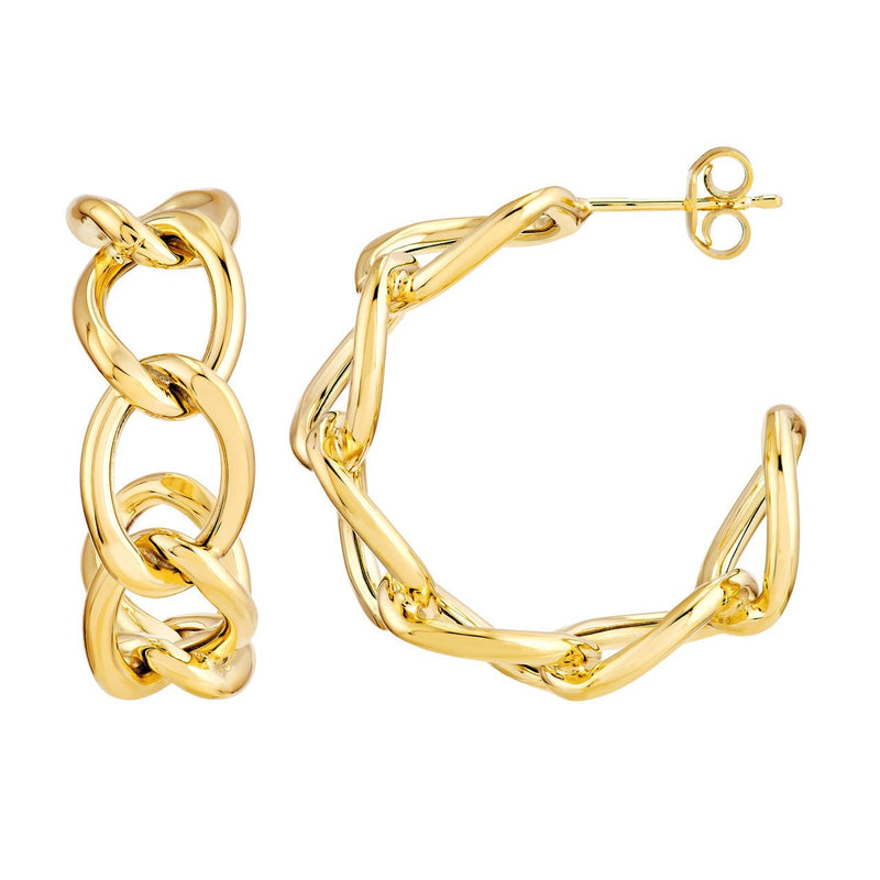 14K Gold 20MM Curb Link Open Hoop Earrings