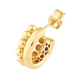 14K Gold Bead and Polished Hoop Earrings