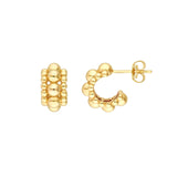 14K Gold Triple Bead Hoop Earrings