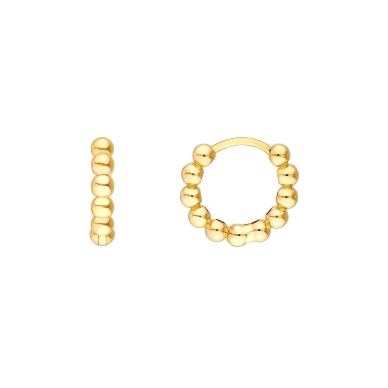 14K Gold Small Beaded Huggie Earrings