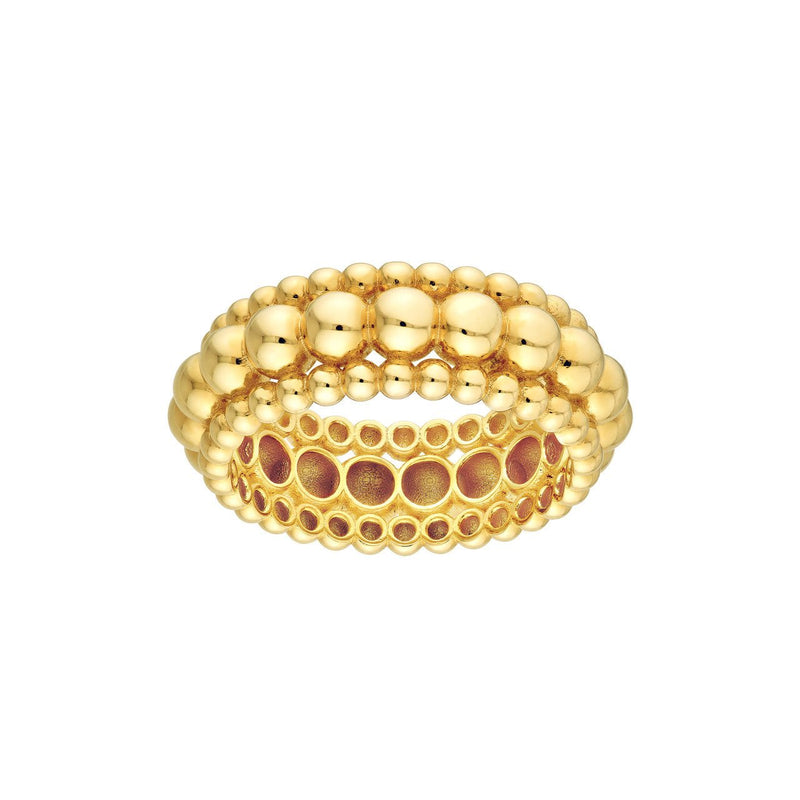 14K Gold Triple Row Bead Ring
