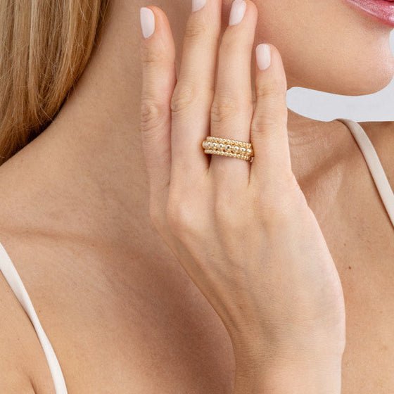 14K Gold Triple Row Bead Ring