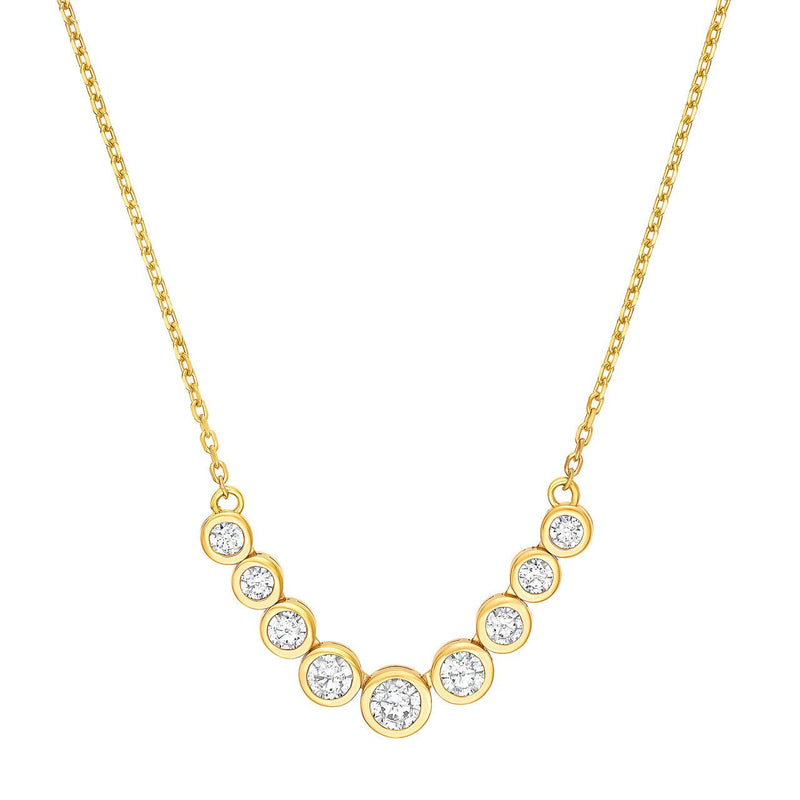 14K Gold 9 Stone Graduated Diamond Bezel Necklace