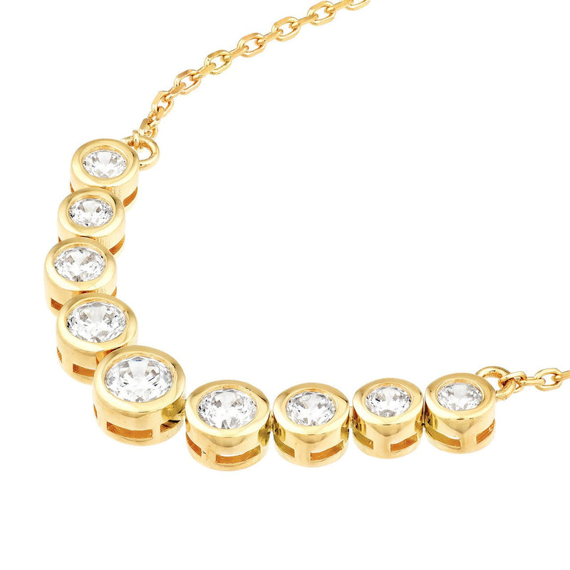 14K Gold 9 Stone Graduated Diamond Bezel Necklace