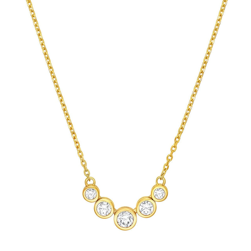 14K Gold 5 Stone Graduated Diamond Bezel Necklace