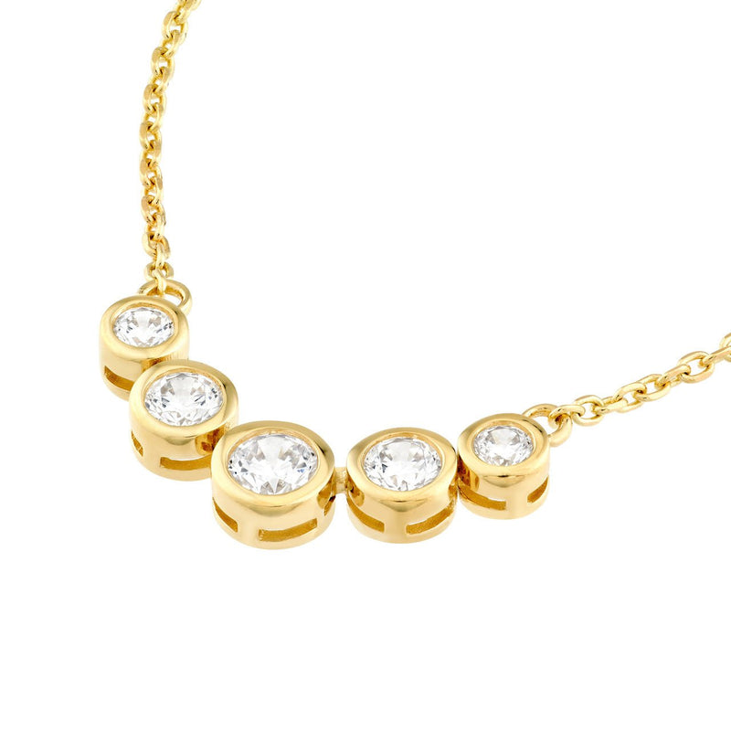 14K Gold 5 Stone Graduated Diamond Bezel Necklace