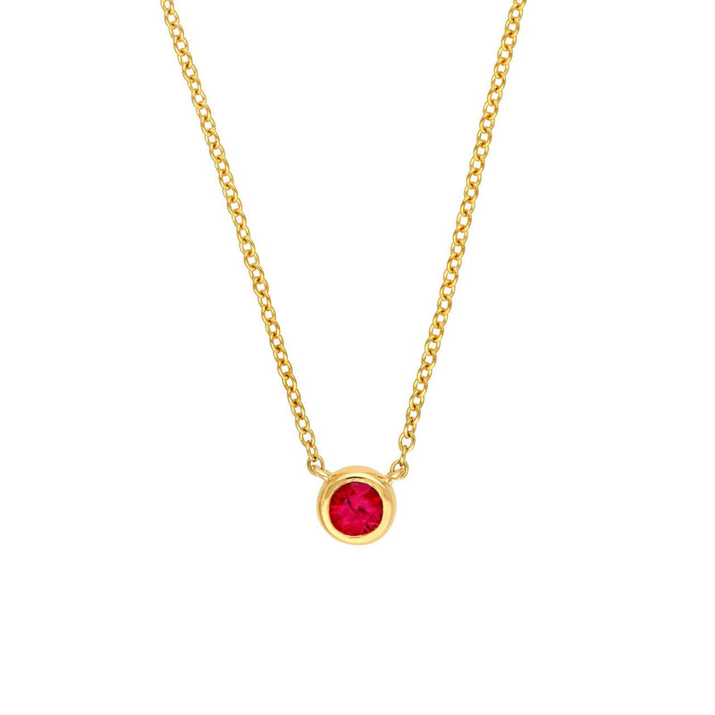 14K Gold 3MM Ruby Bezel Pendant Necklace