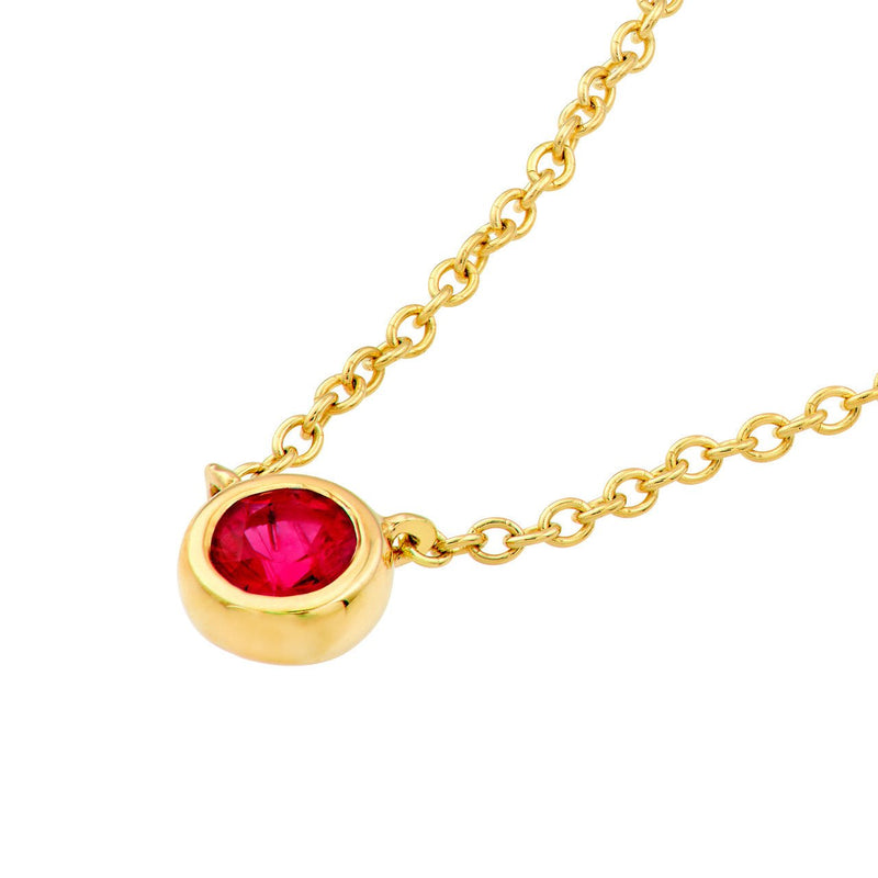 14K Gold 3MM Ruby Bezel Pendant Necklace