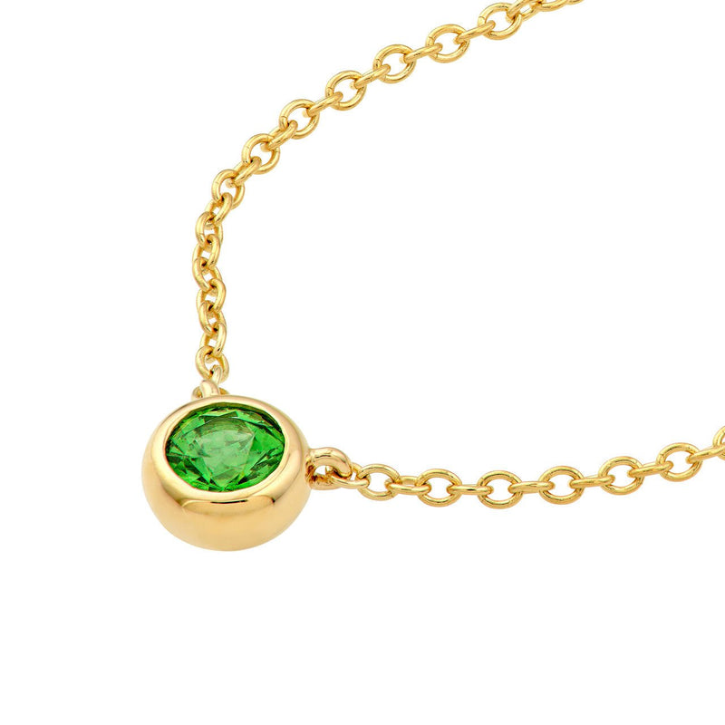 14K Gold 3MM Tsavorite Bezel Pendant Necklace