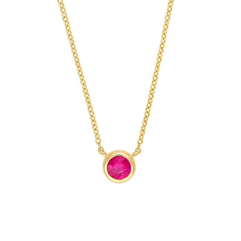14K Gold 4MM Ruby Bezel Pendant Necklace