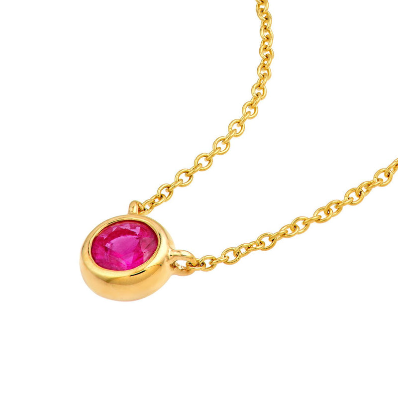 14K Gold 4MM Ruby Bezel Pendant Necklace