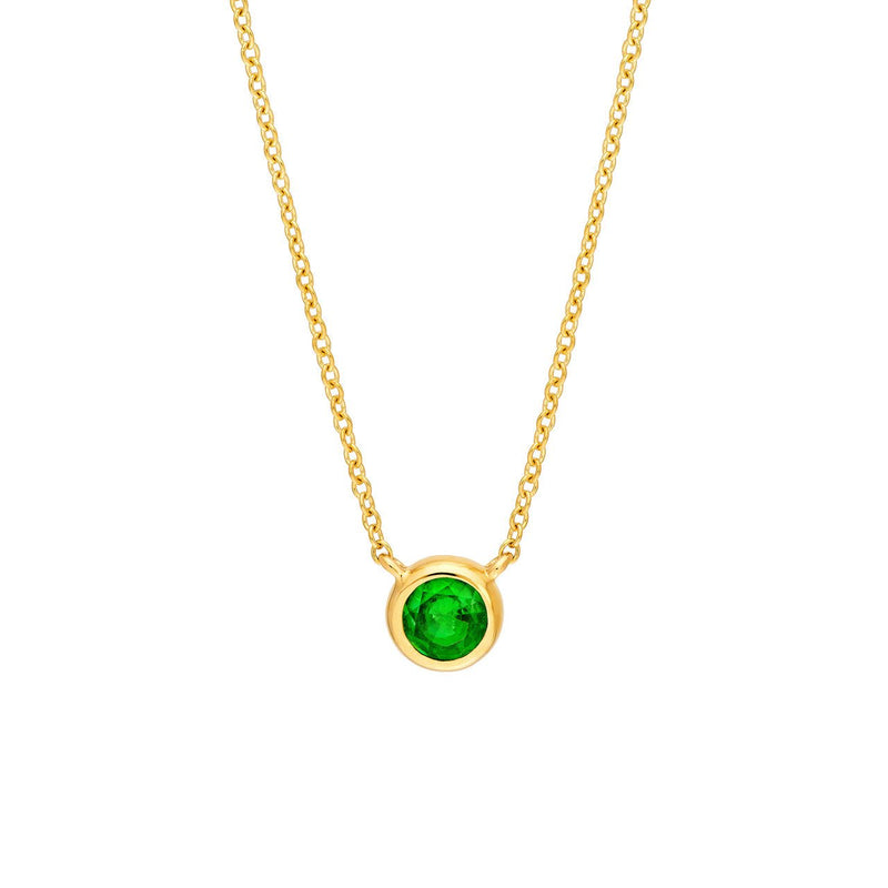 14K Gold 4MM Tsavorite Bezel Pendant Necklace