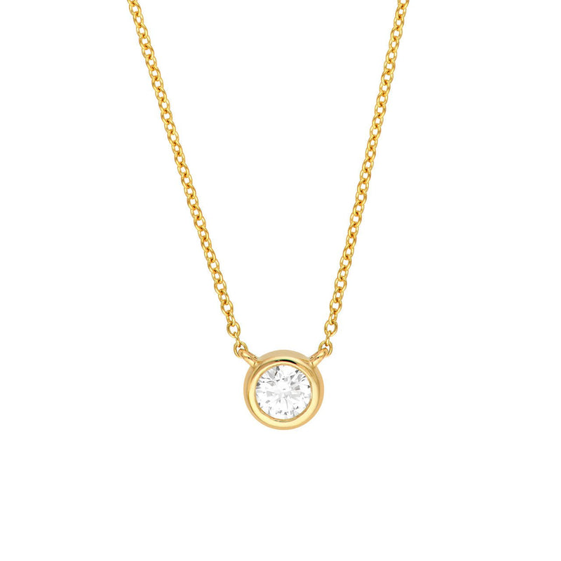 14K Gold 4MM Diamond Bezel Pendant Necklace
