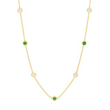 14K Gold Diamond and Emerald Station Bezel Necklace