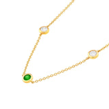 14K Gold Diamond and Emerald Station Bezel Necklace