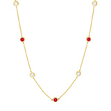 14K Gold Diamond and Ruby Station Bezel Necklace
