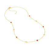 14K Gold Diamond and Ruby Station Bezel Necklace