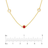 14K Gold Diamond and Ruby Station Bezel Necklace