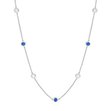 14K Gold Diamond and Sapphire Station Bezel Necklace