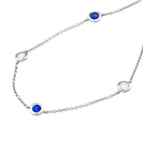 14K Gold Diamond and Sapphire Station Bezel Necklace
