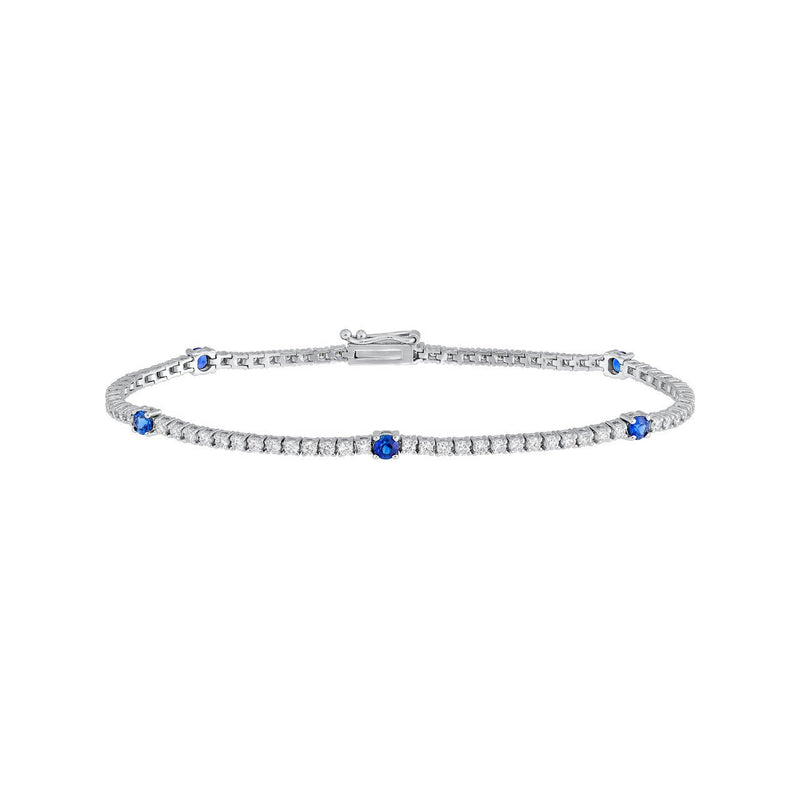 14K Gold Sapphire Station Tennis Bracelet