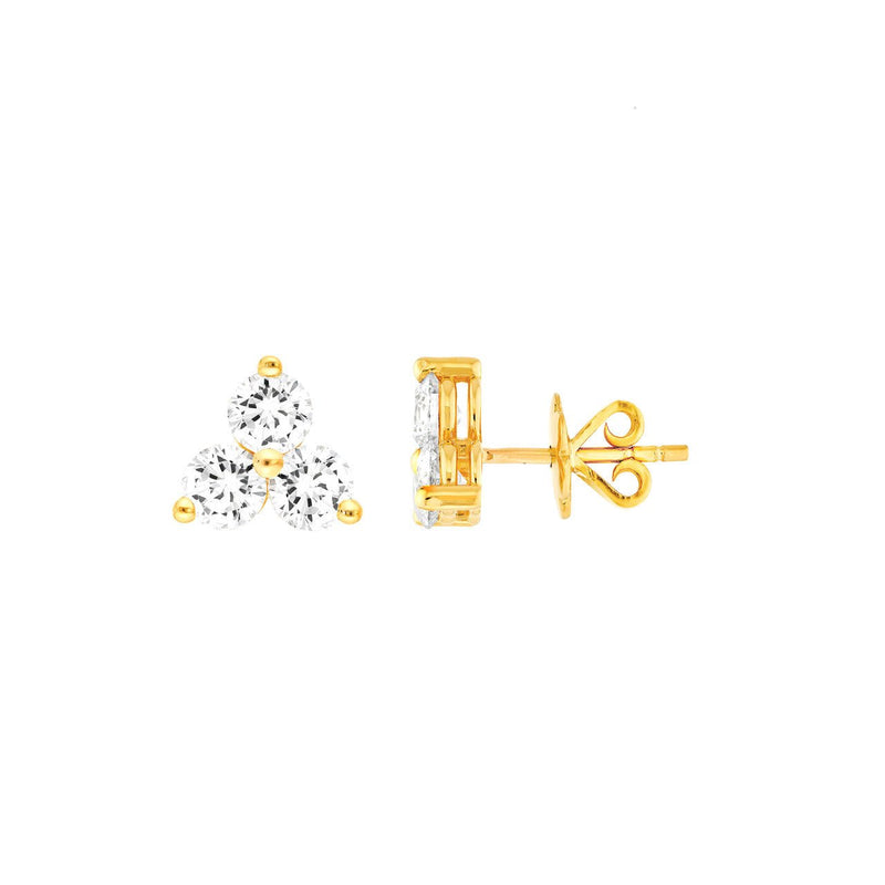 14K Gold 4.2MM Trio Diamond Stud Earrings