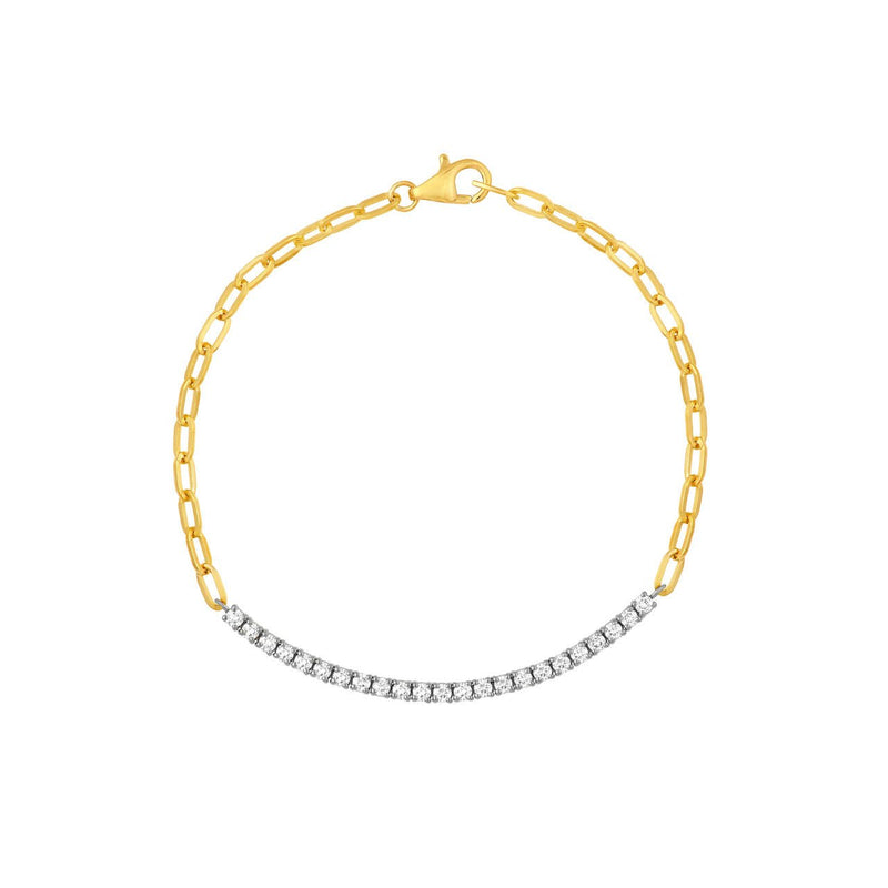 14K Two Tone Gold Paper Clip and Tennis Bracelet