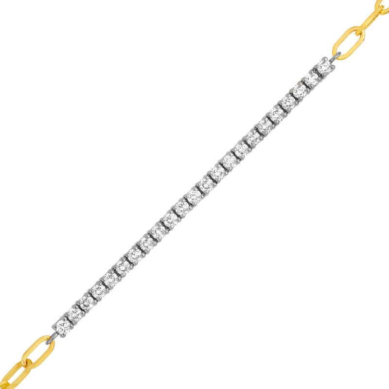 14K Two Tone Gold Paper Clip and Tennis Bracelet