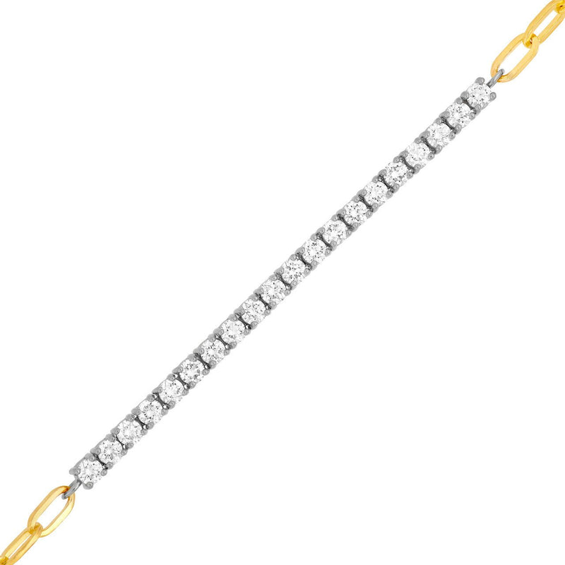 14K Two-Tone Gold 1.00 Carat Paper Clip and Tennis Bracelet