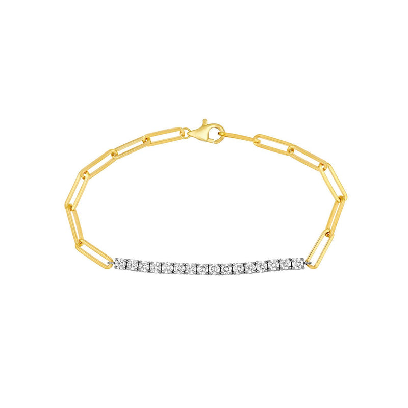 14K Two Tone Gold Thick Carat Paper Clip and Tennis Bracelet