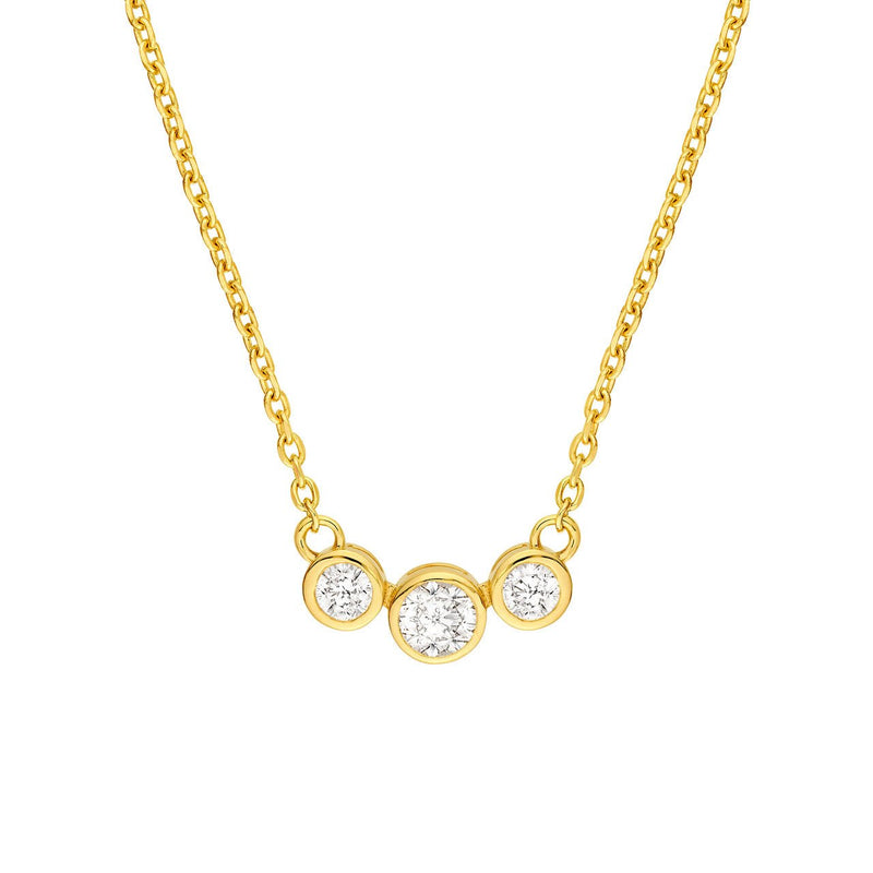 14K Gold Three Stone Bezel Pendant Necklace